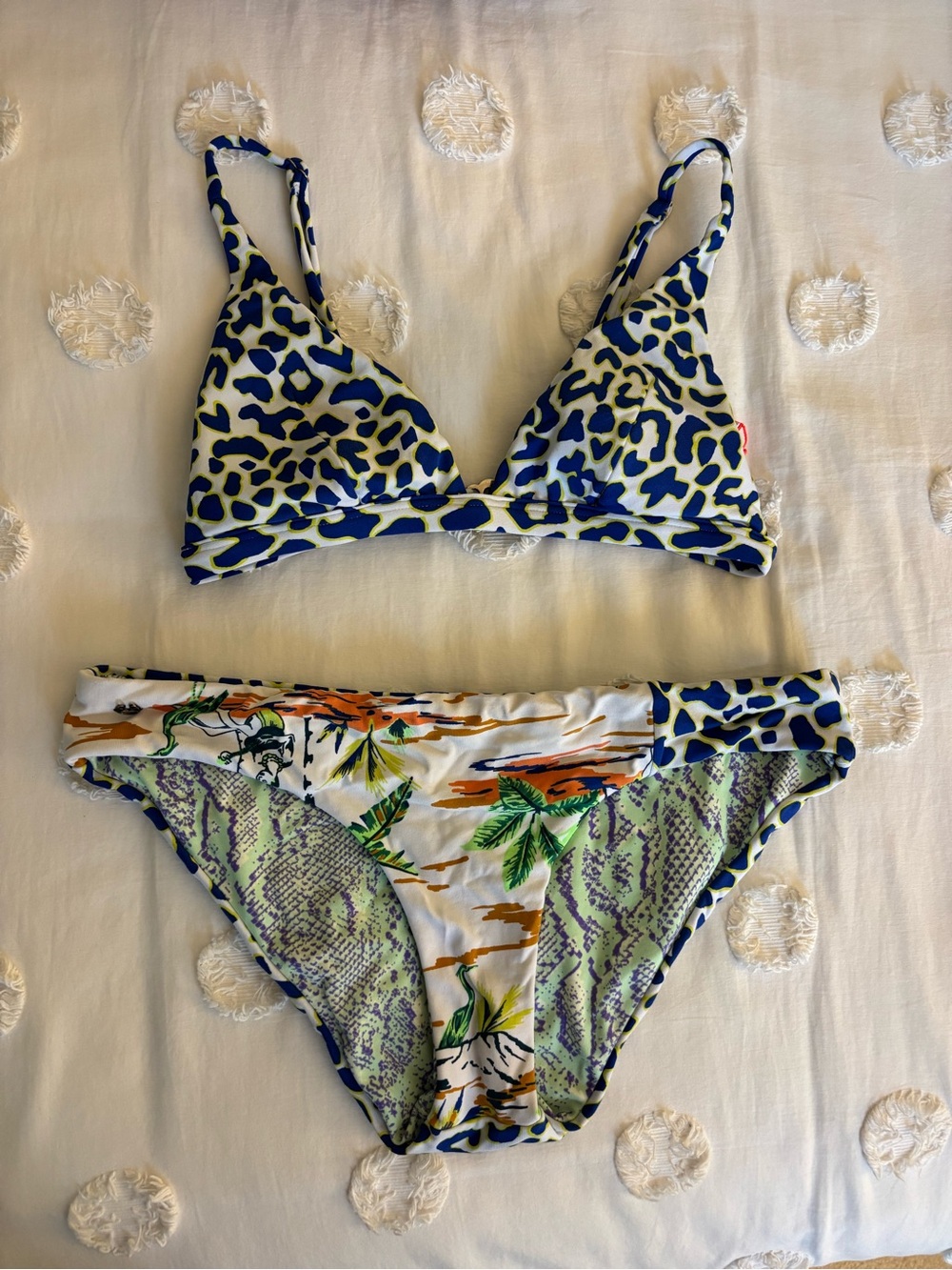 Maaji Reversible Blue Leopard & Tropical Print Bikini Set